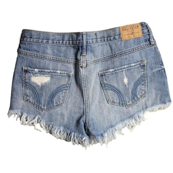 Hollister Embroidered Shorts Booty Colorful Blue Denim Jean Fringe Womens 7 - Picture 5 of 9